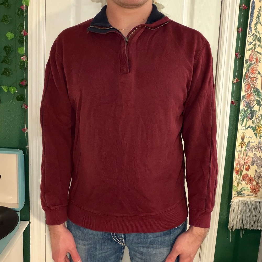 Roundtree & Yorke Men's Maroon Zip-Up Sweater